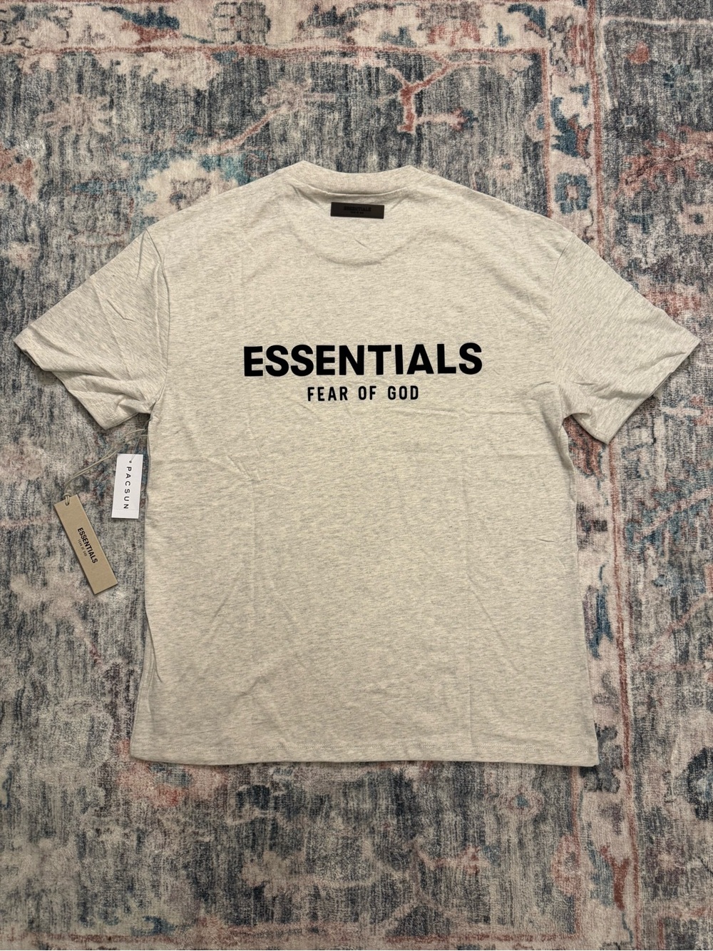 Essentials Fear of God T-Shirt in Light Oatmeal with Black Logo